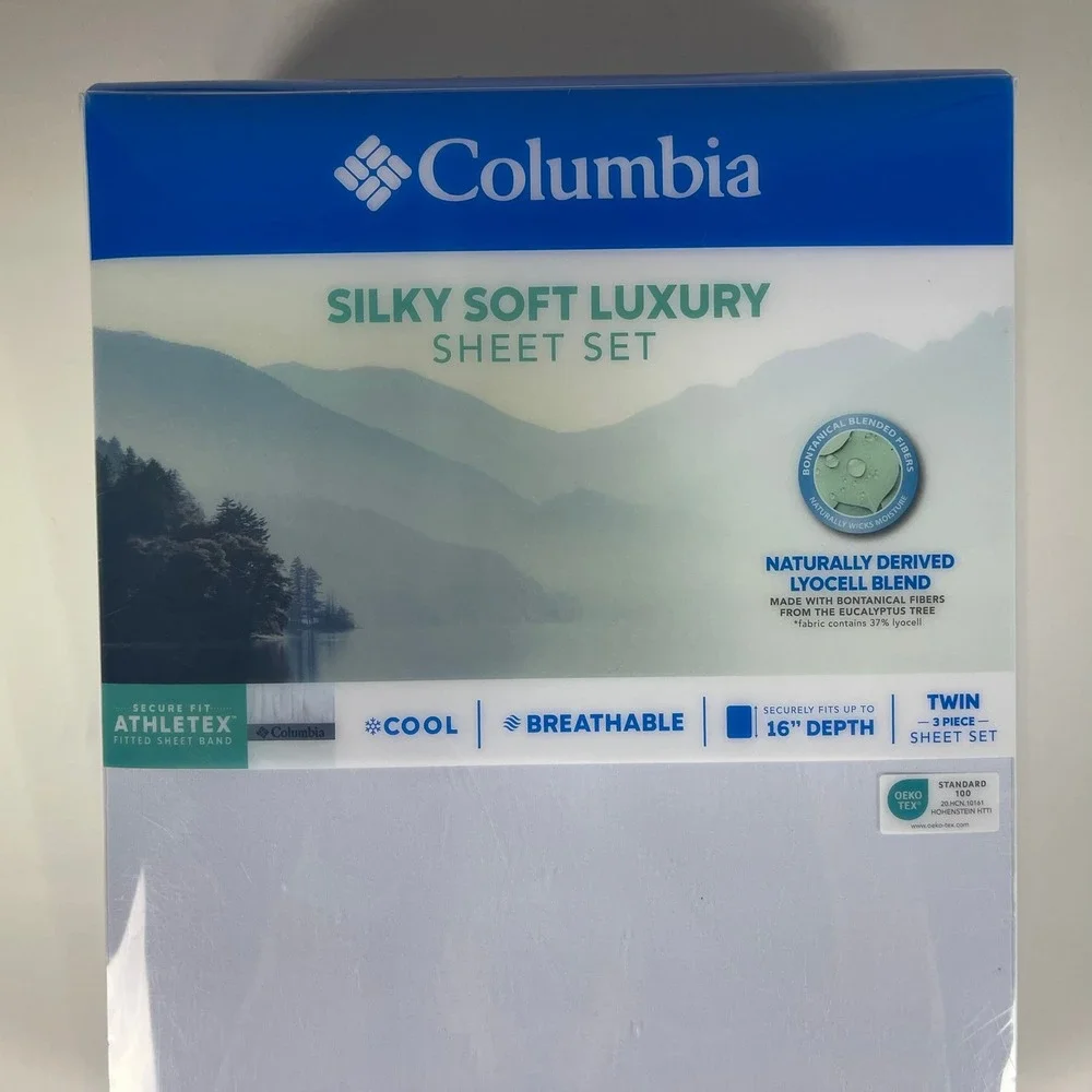 Columbia Silky Soft Luxury Twin Sheet Set Blue Lyocell Blend 3 Piece 16in Depth